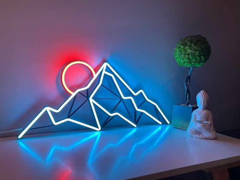 Mountain Neon Wall Art: Custom LED Landscape Light Sign