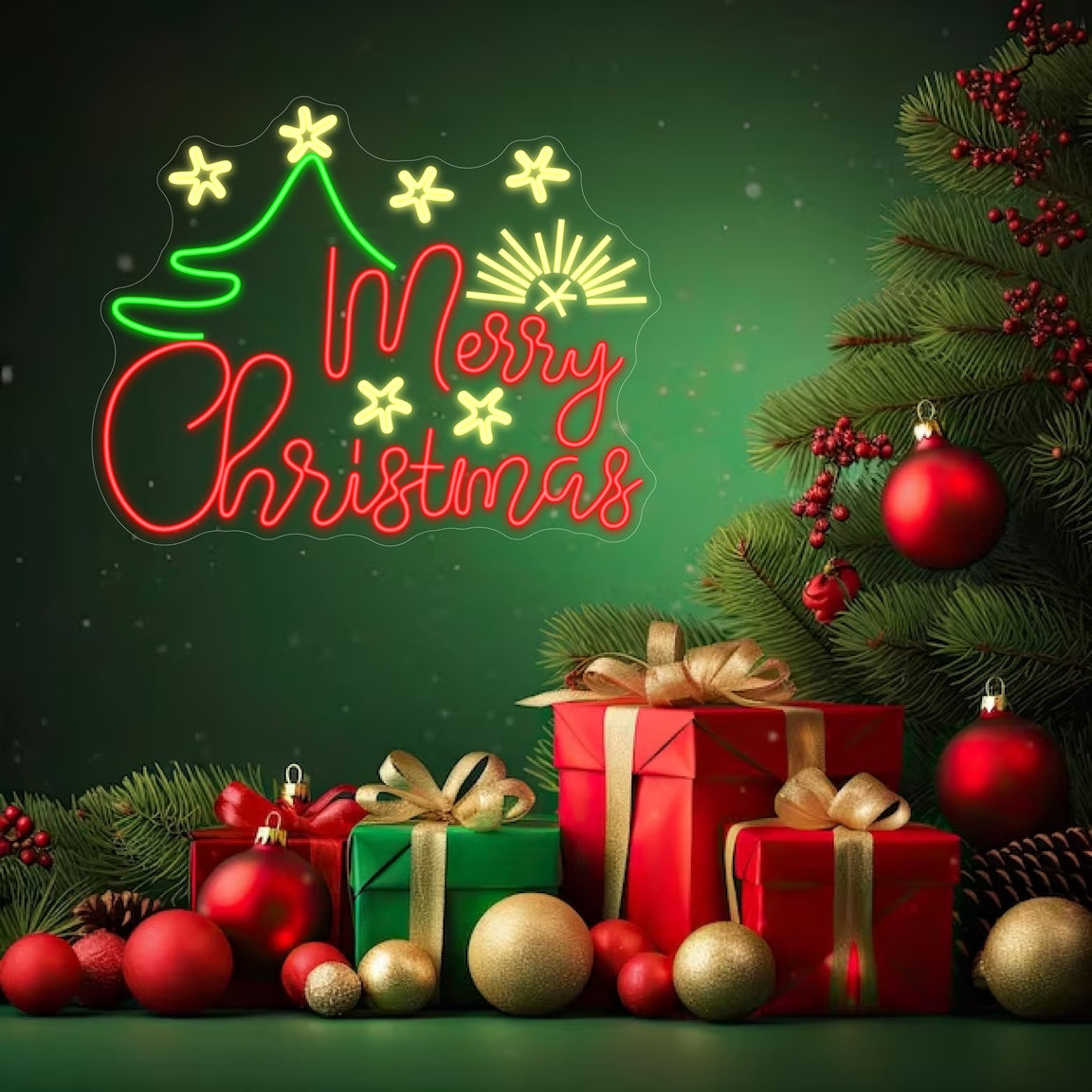 Merry Christmas With Stars & Tree (Style 1)