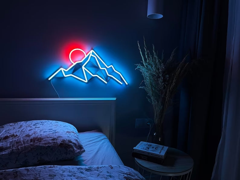 Mountain Neon Wall Art: Custom LED Landscape Light Sign