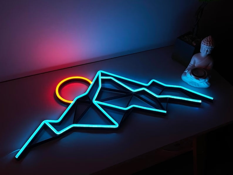 Mountain Neon Wall Art: Custom LED Landscape Light Sign