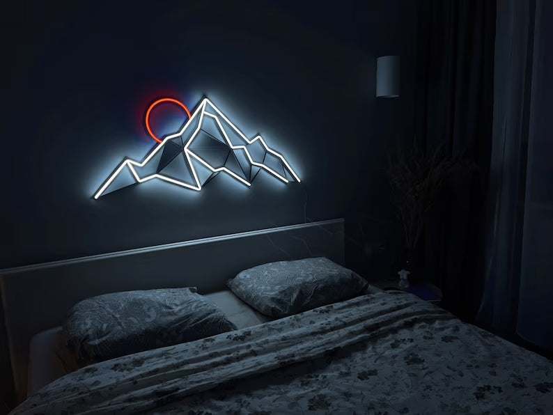 Mountain Neon Wall Art: Custom LED Landscape Light Sign
