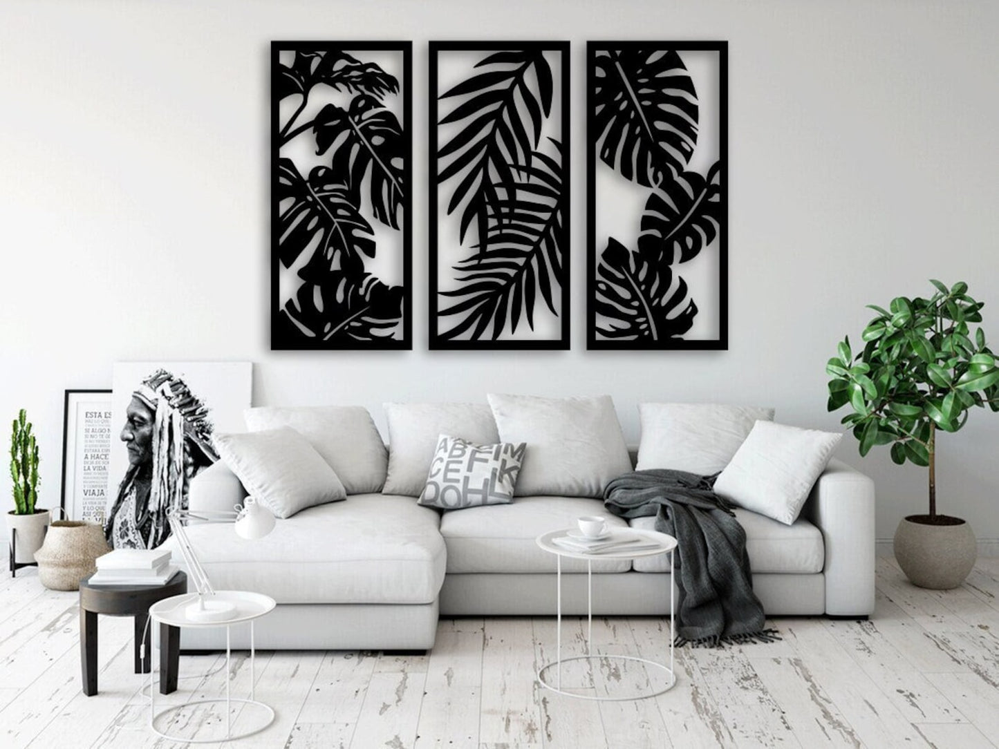 3 Piece Laser Cut Leaf Wall Panel Art Frame : Style - 1