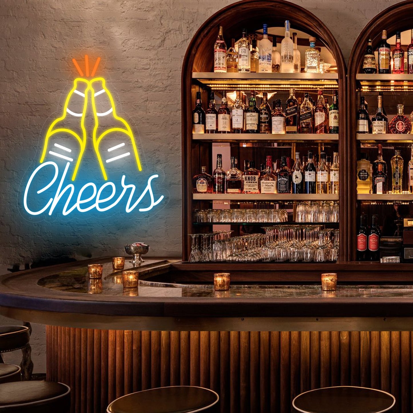 Cheers Bar Bottle Neon Sign