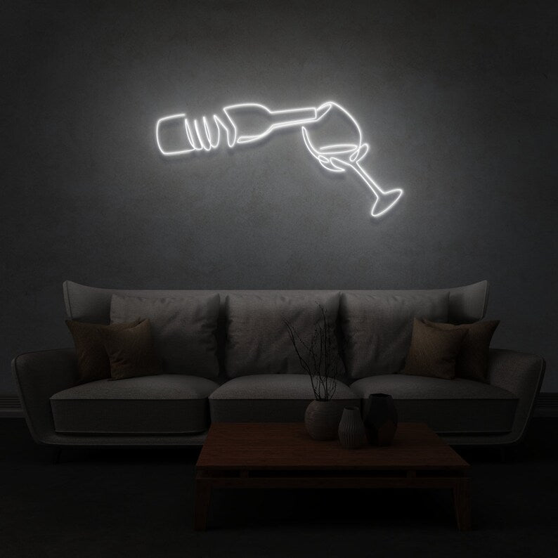 Wine Bottle And Wine Glass Neon Sign