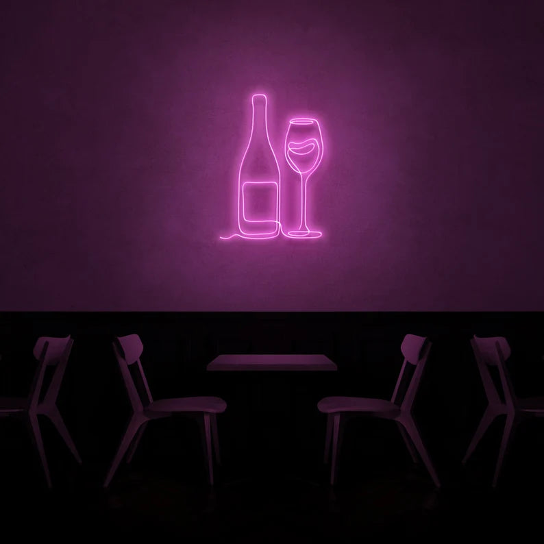 Wine Bottle & Glass LED Neon Sign