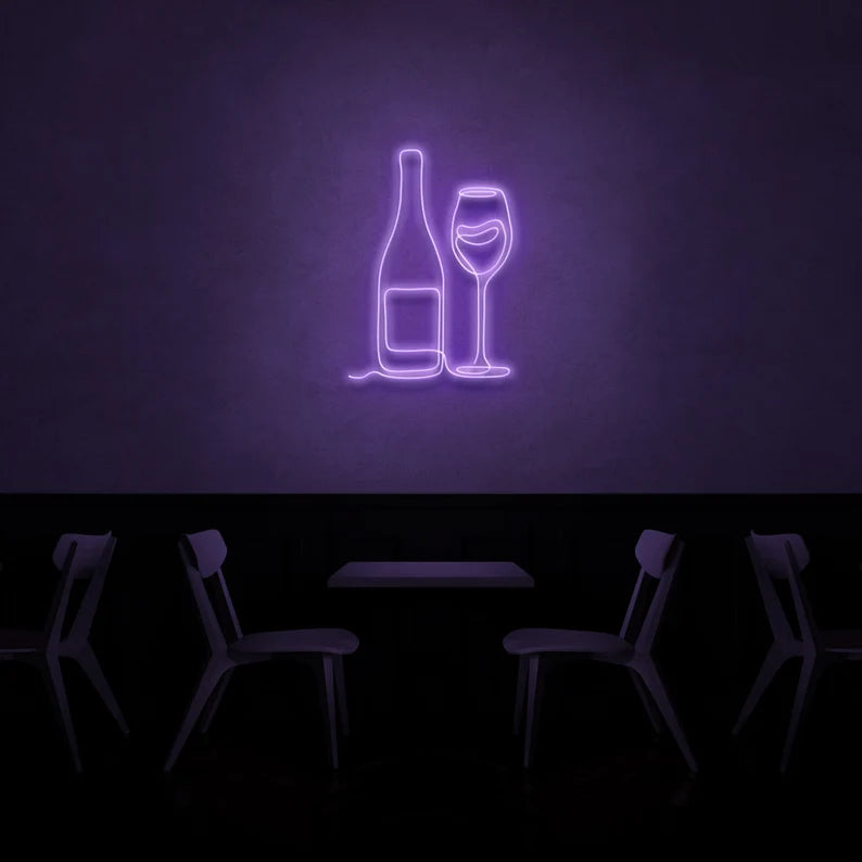 Wine Bottle & Glass LED Neon Sign