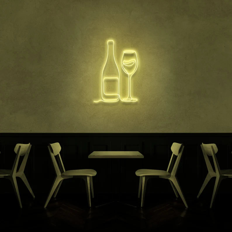 Wine Bottle & Glass LED Neon Sign