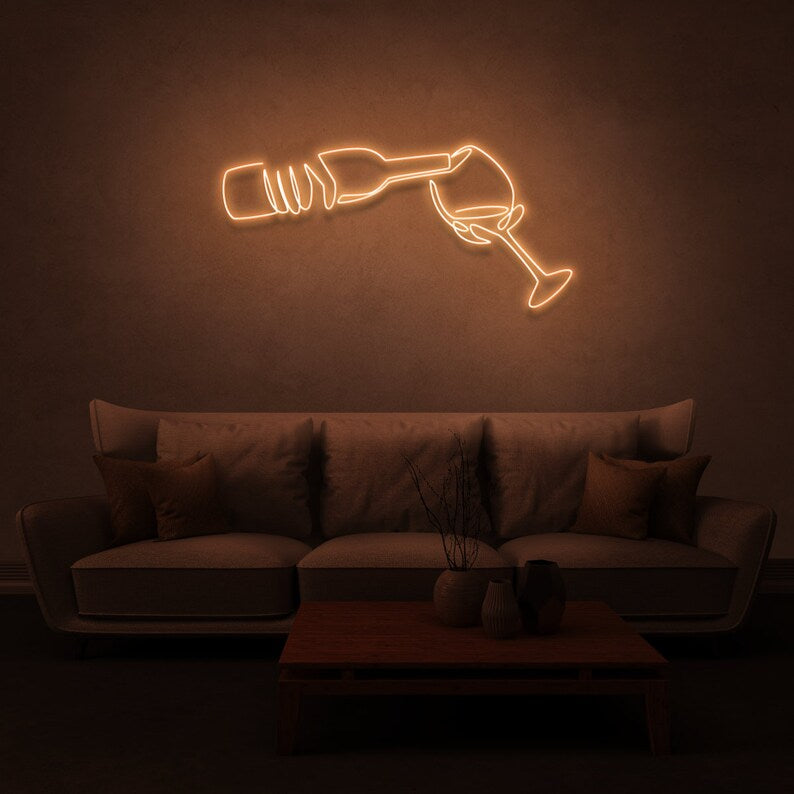 Wine Bottle And Wine Glass Neon Sign