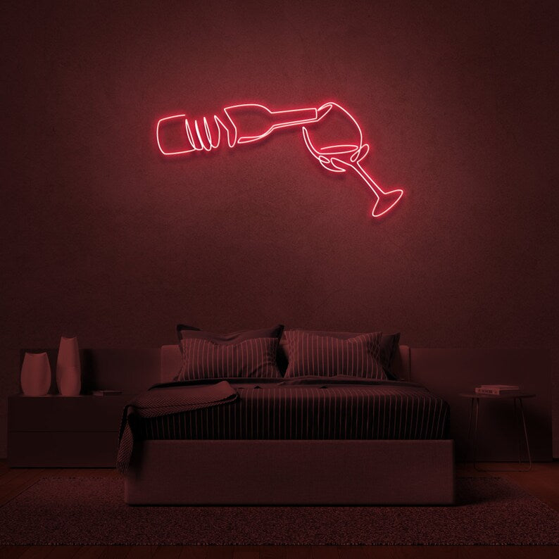 Wine Bottle And Wine Glass Neon Sign