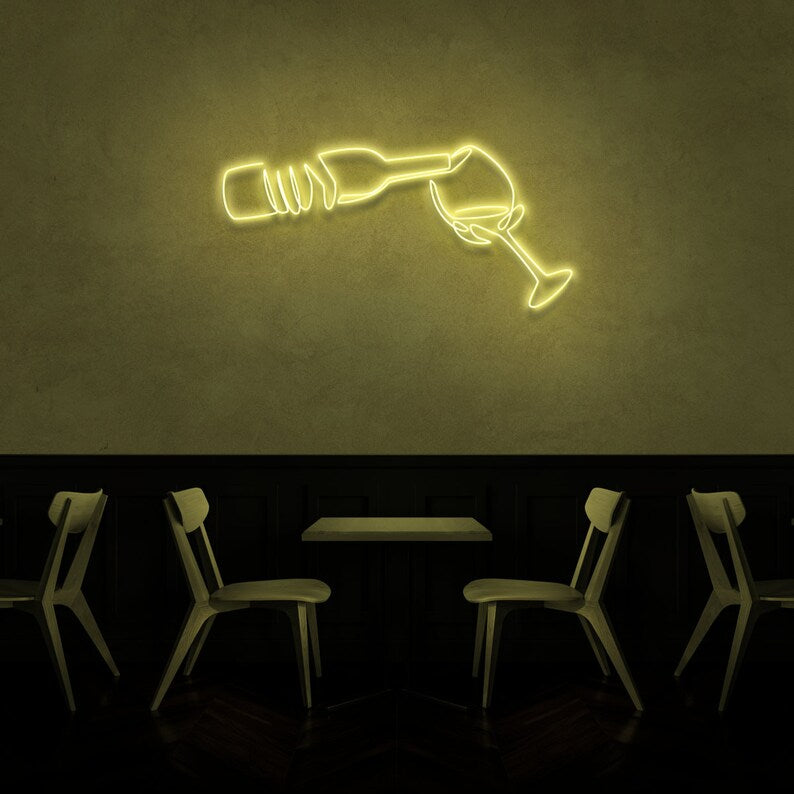 Wine Bottle And Wine Glass Neon Sign