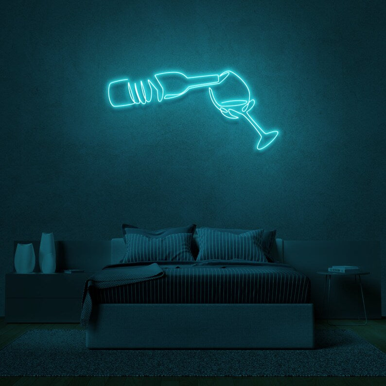 Wine Bottle And Wine Glass Neon Sign