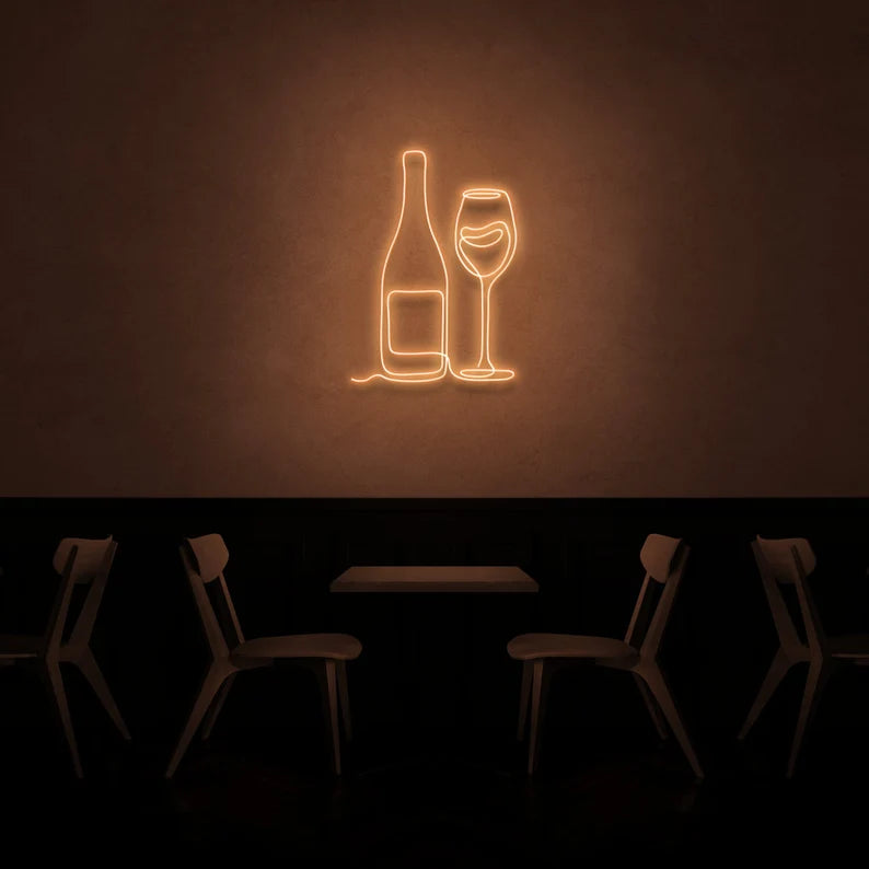 Wine Bottle & Glass LED Neon Sign