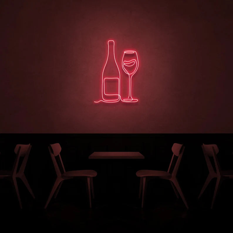 Wine Bottle & Glass LED Neon Sign