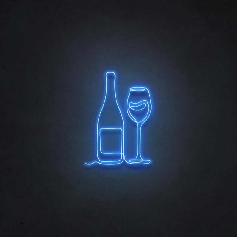 Wine Bottle & Glass LED Neon Sign