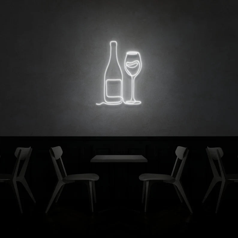 Wine Bottle & Glass LED Neon Sign
