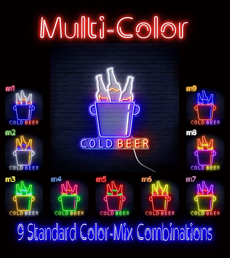 Cold Beer with Bucket Neon Sign