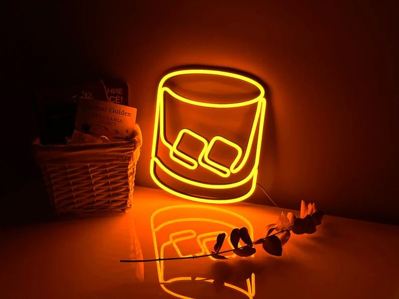 Whisky Glass Bar Lover Art, Whisky Bar Neon Sign