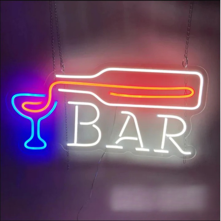 Wine Serve In Glass Bar Neon Sign
