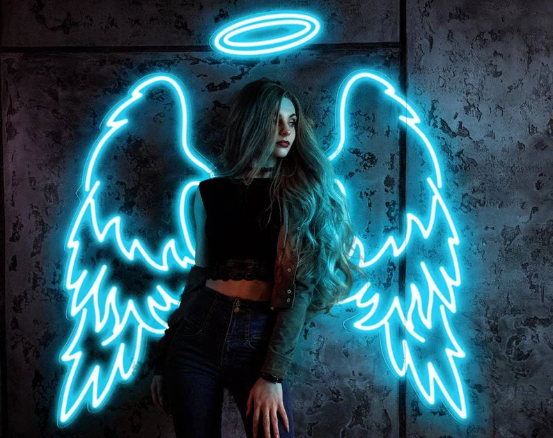 Angel Wings With Head Ring Neon Sign For Selfie Point