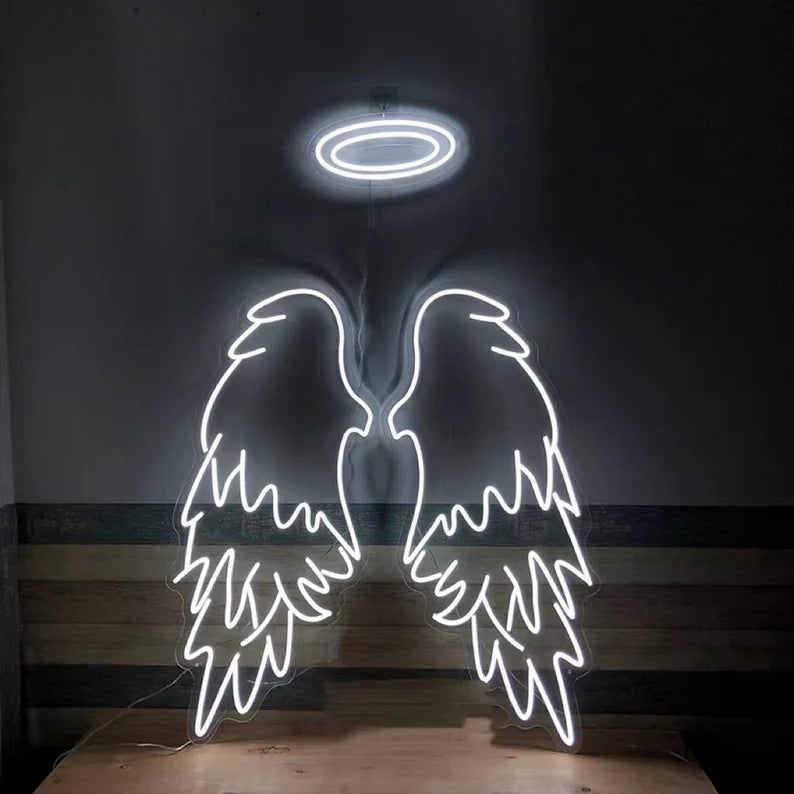 Angel Wings With Head Ring Neon Sign For Selfie Point