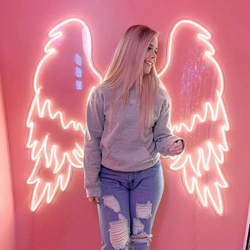 Angel Wings With Head Ring Neon Sign For Selfie Point