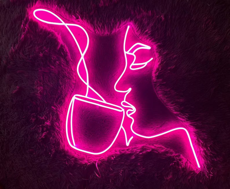 Girl Drinking Coffee Neon Sign