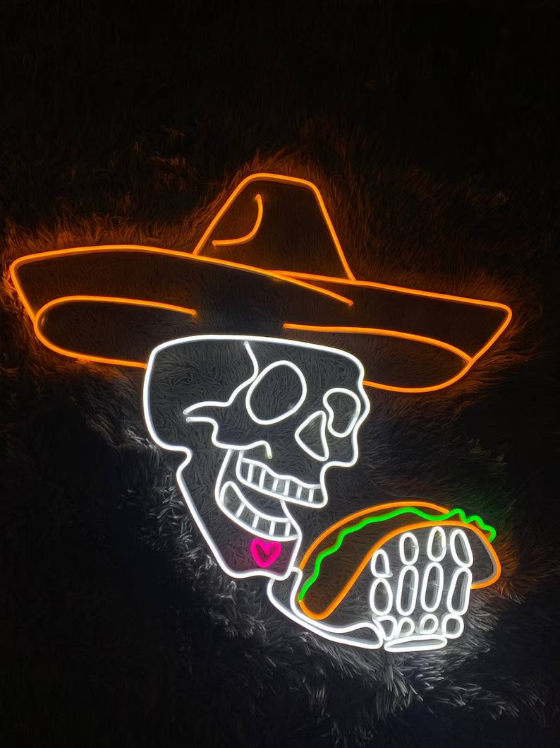 Mexican Sugar Skull Taco Neon Sign