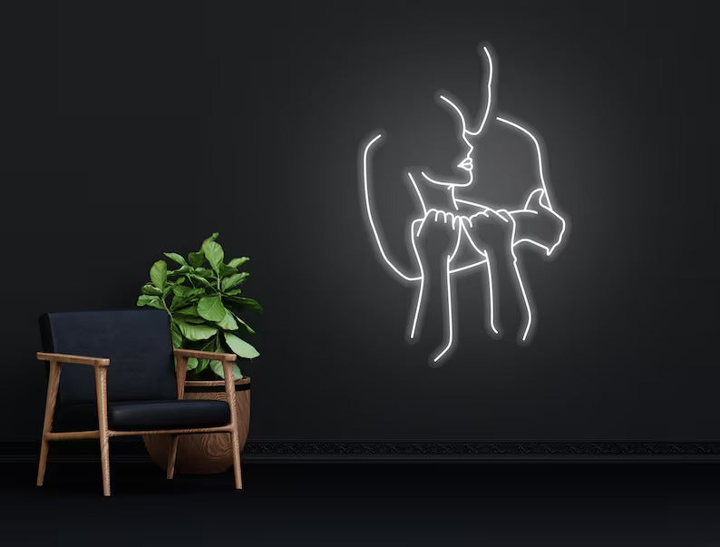 Hugging Couple Abstract Art Neon Sign