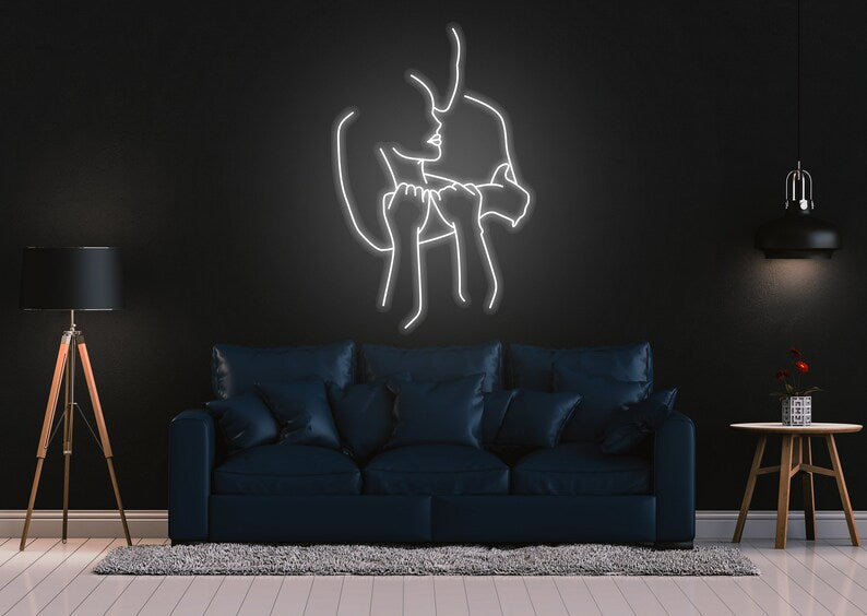 Hugging Couple Abstract Art Neon Sign