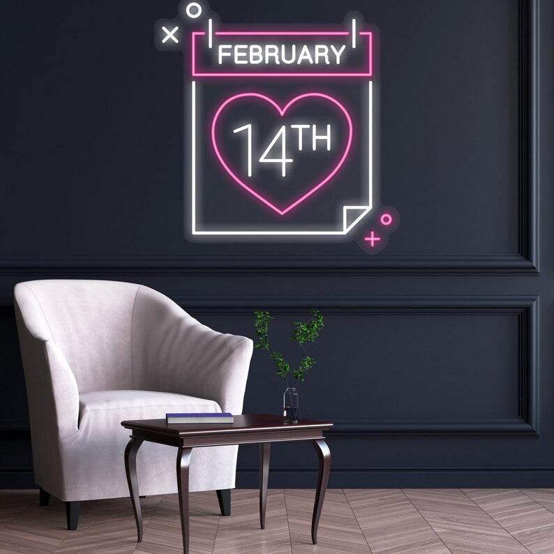 14th Feb Valentine Day Calendar Neon Sign