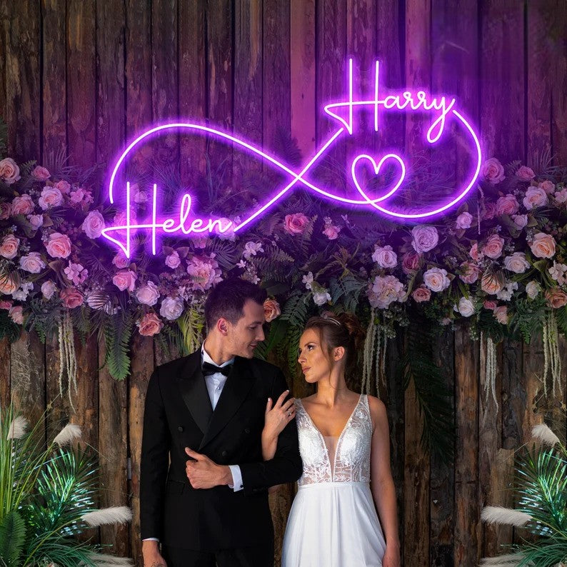 Infinity Couple Name with Heart Neon Sign for Wedding