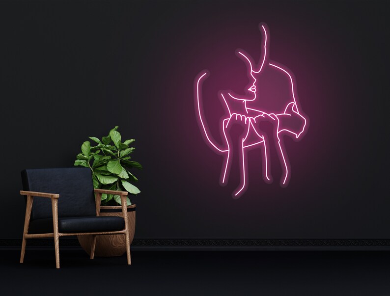 Hugging Couple Abstract Art Neon Sign
