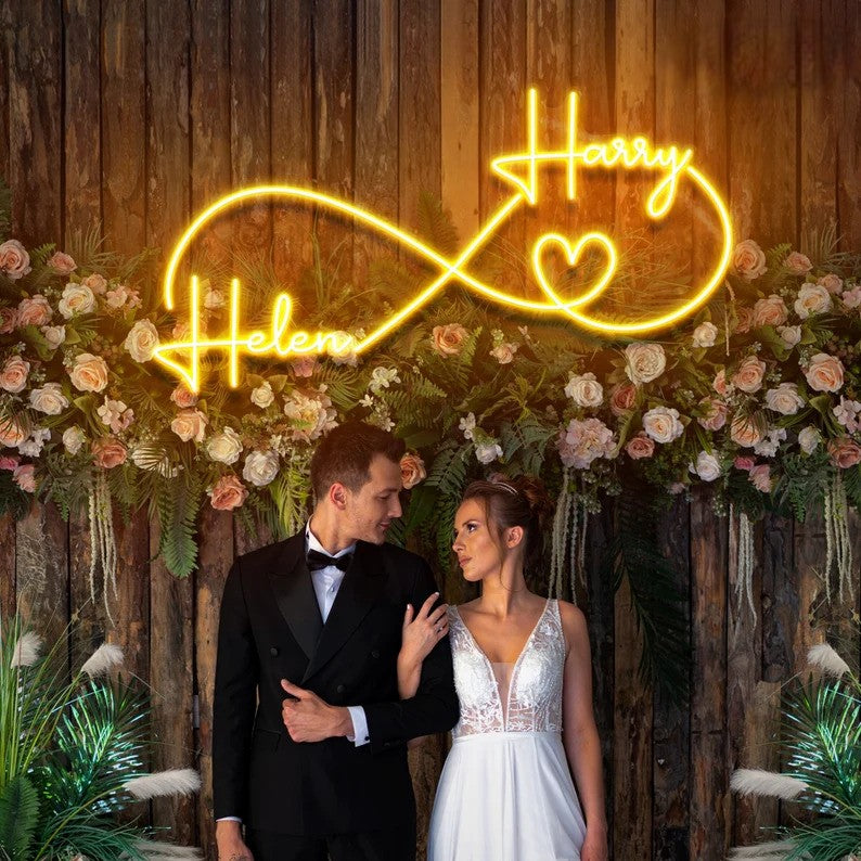 Infinity Couple Name with Heart Neon Sign for Wedding