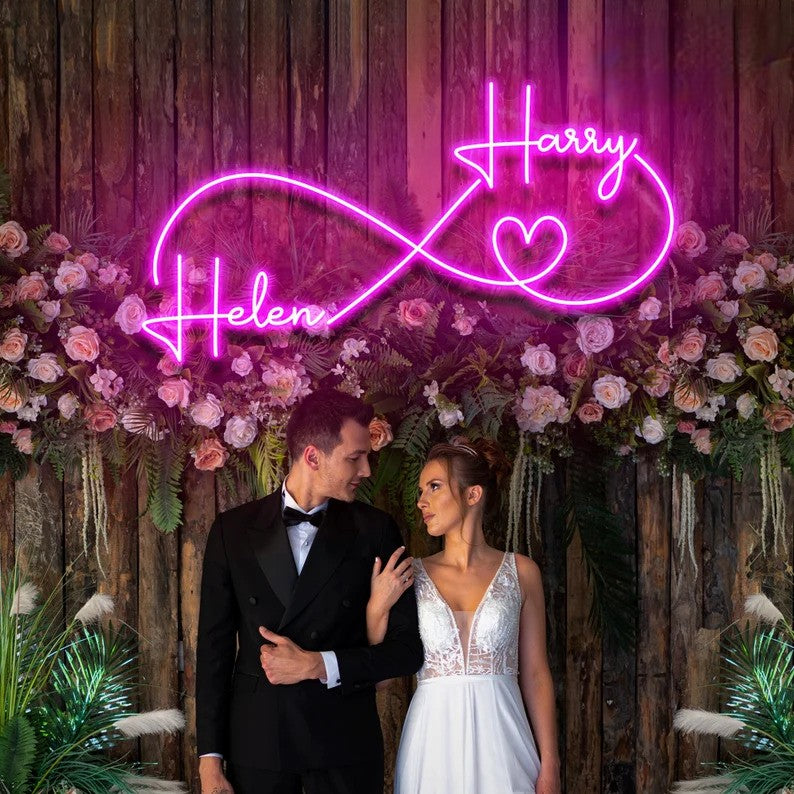 Infinity Couple Name with Heart Neon Sign for Wedding