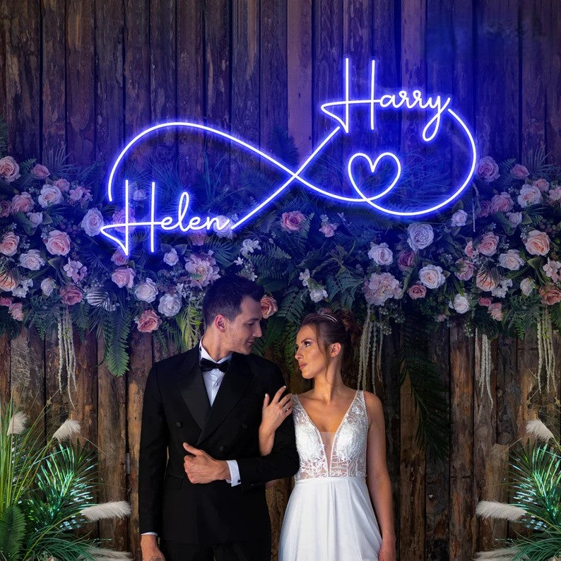 Infinity Couple Name with Heart Neon Sign for Wedding