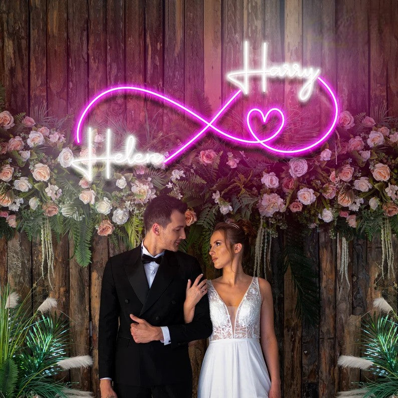 Infinity Couple Name with Heart Neon Sign for Wedding