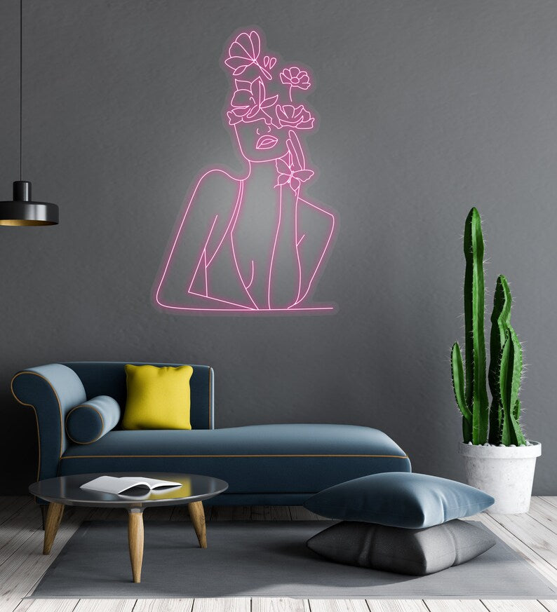 Flowers Art Beautiful Woman Led Sign