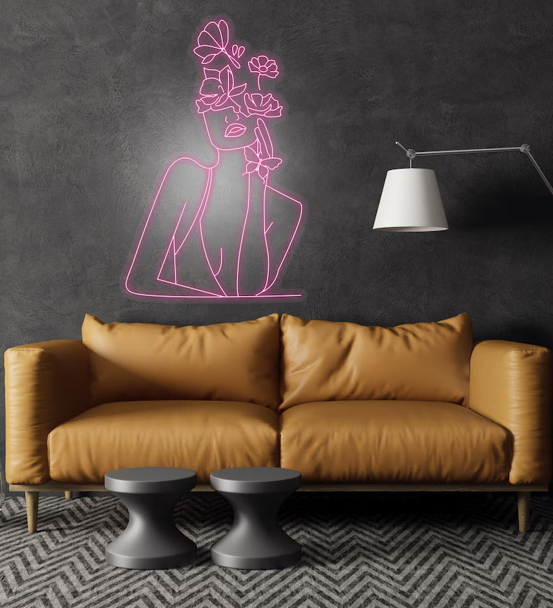 Flowers Art Beautiful Woman Led Sign