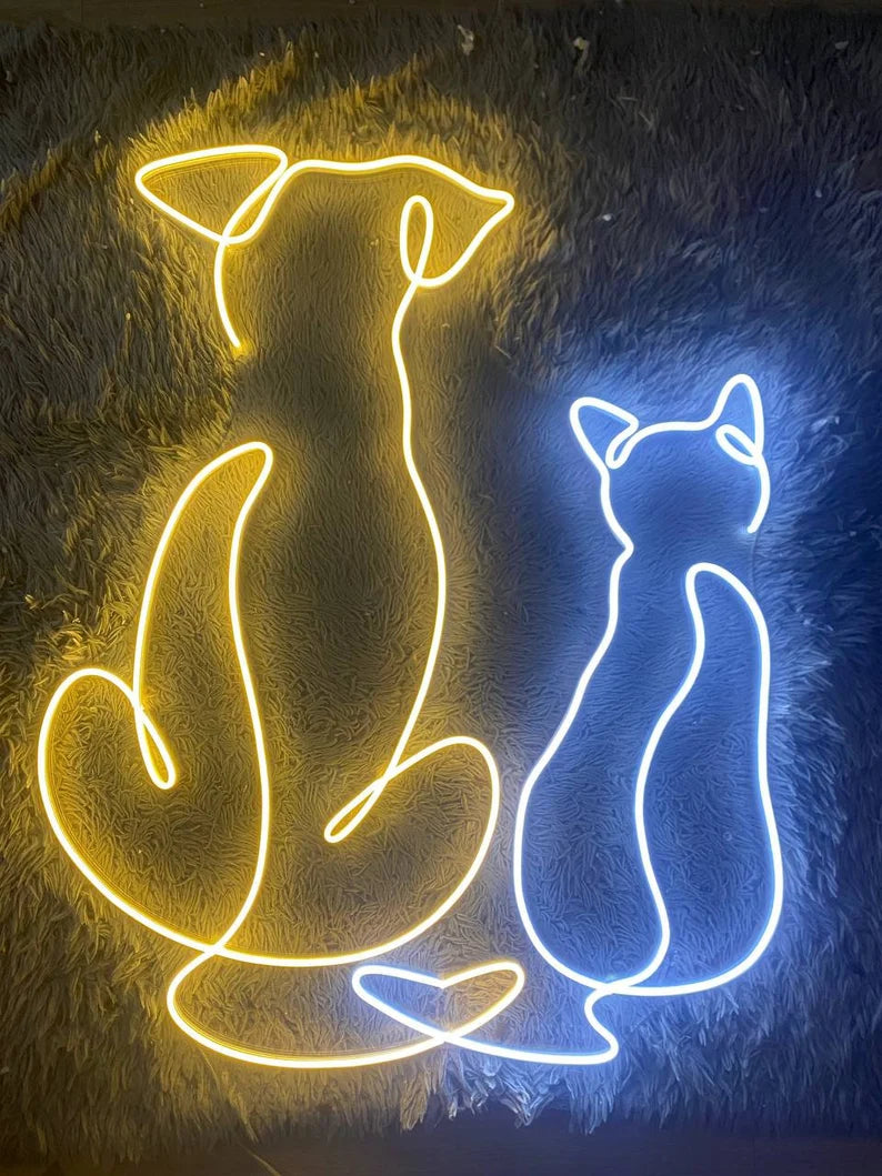Cat & Dog Together Cute Neon Sign