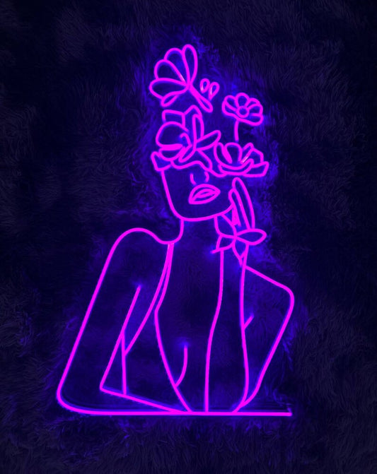 Flowers Art Beautiful Woman Led Sign