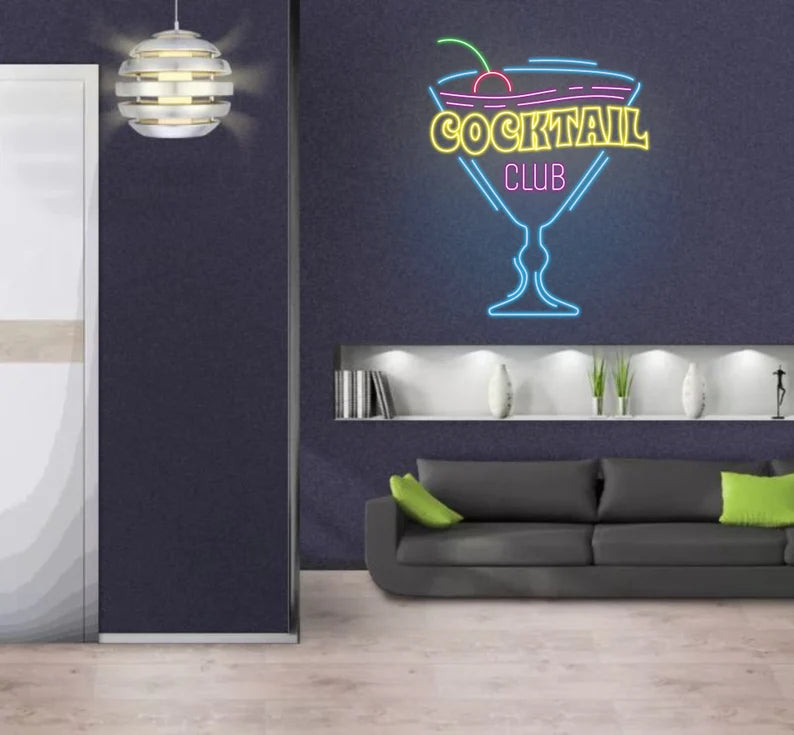 Cocktails Club Glass Led Sign Neon Sign
