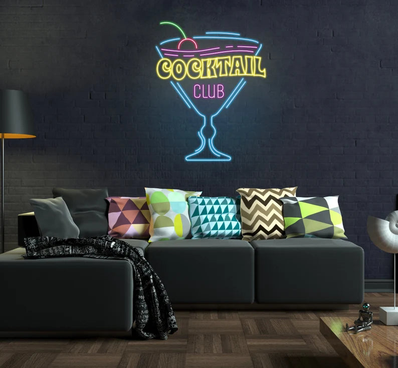 Cocktails Club Glass Led Sign Neon Sign