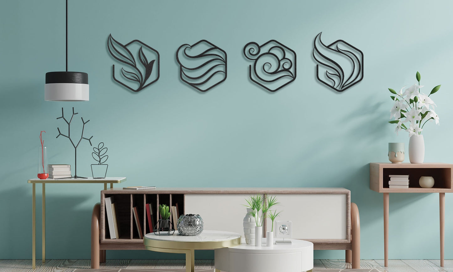 4 Elements Wall Art Decor - Earth, Fire, Water & Air : Style - 2