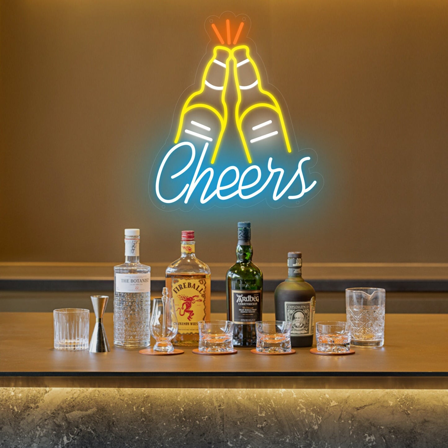 Cheers Bar Bottle Neon Sign
