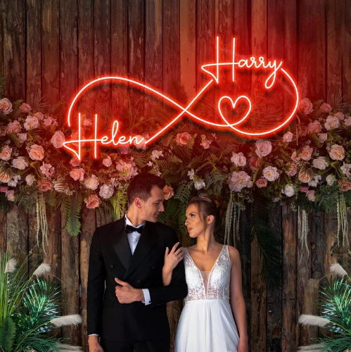 Infinity Couple Name with Heart Neon Sign for Wedding