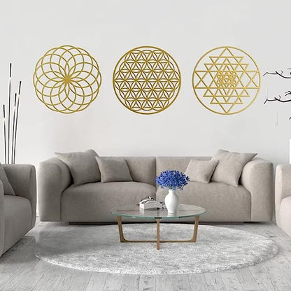 Sacred Geometry Wooden Wall Art (12 x 12 Inches) - 3 Pcs
