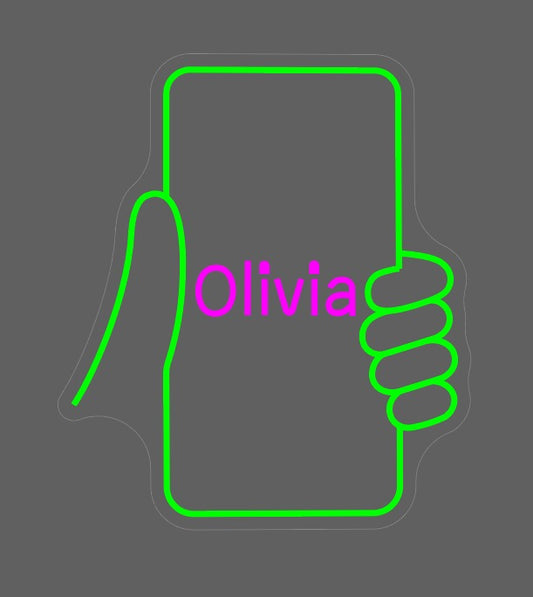 Olivia Mobile In Hands Custom Design Neon