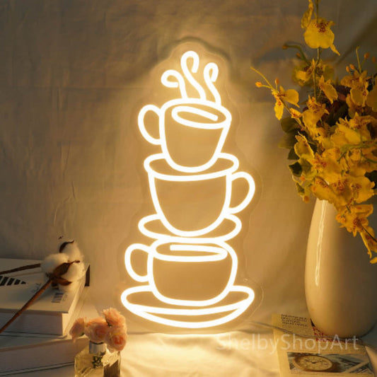 3 Coffee Cups Neon Sign