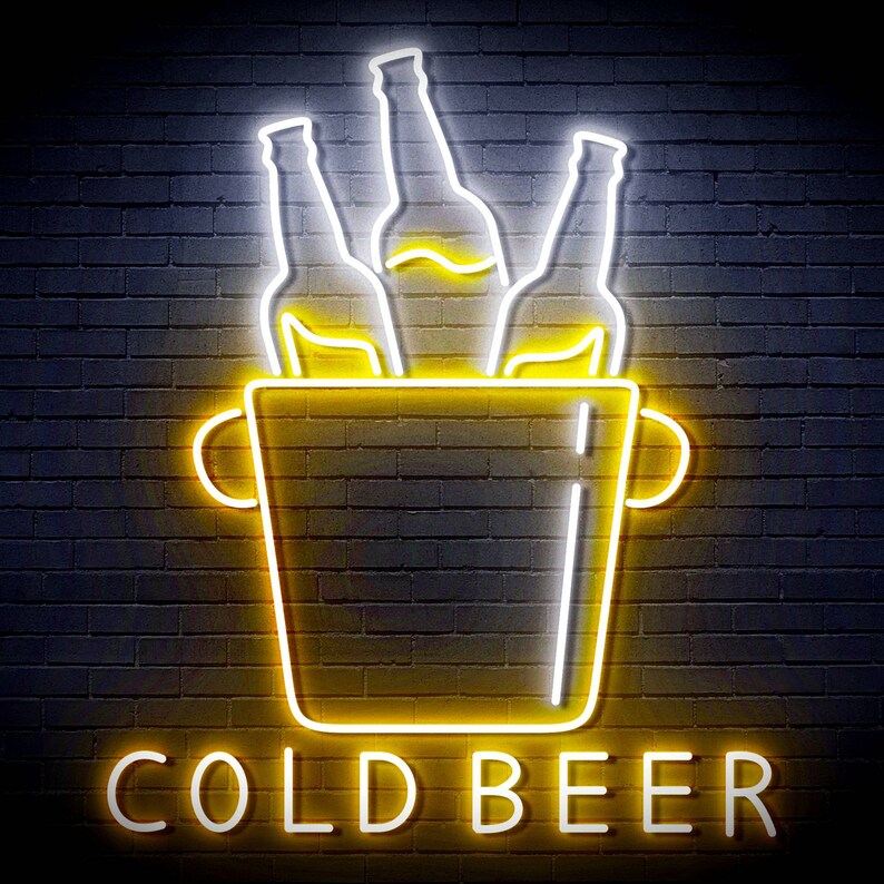 Cold Beer with Bucket Neon Sign