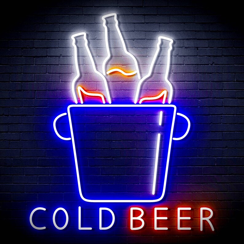 Cold Beer with Bucket Neon Sign